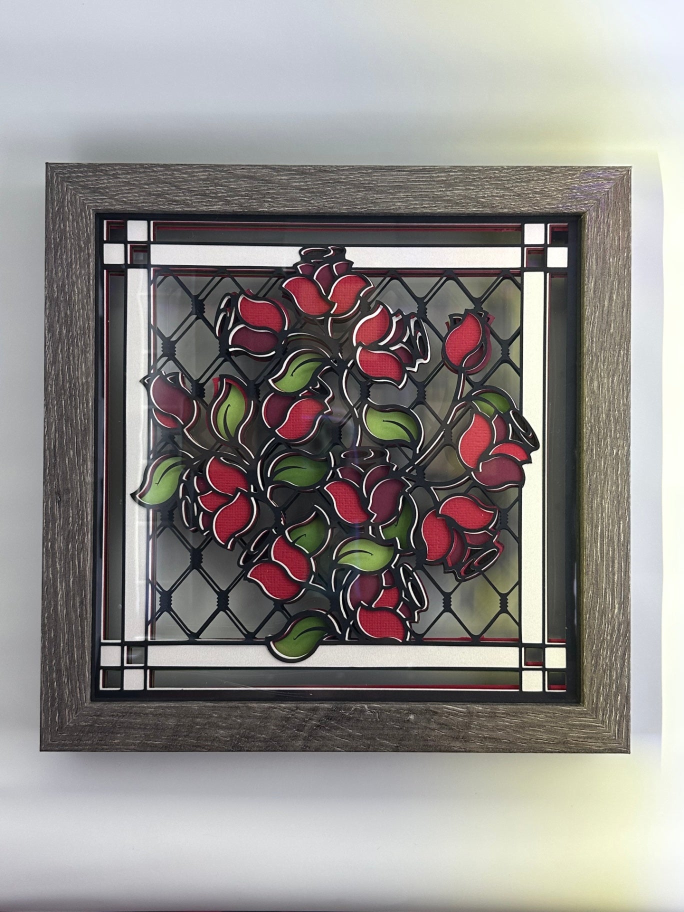 Stained Glass Inspired Layered Paper Roses Wall Art