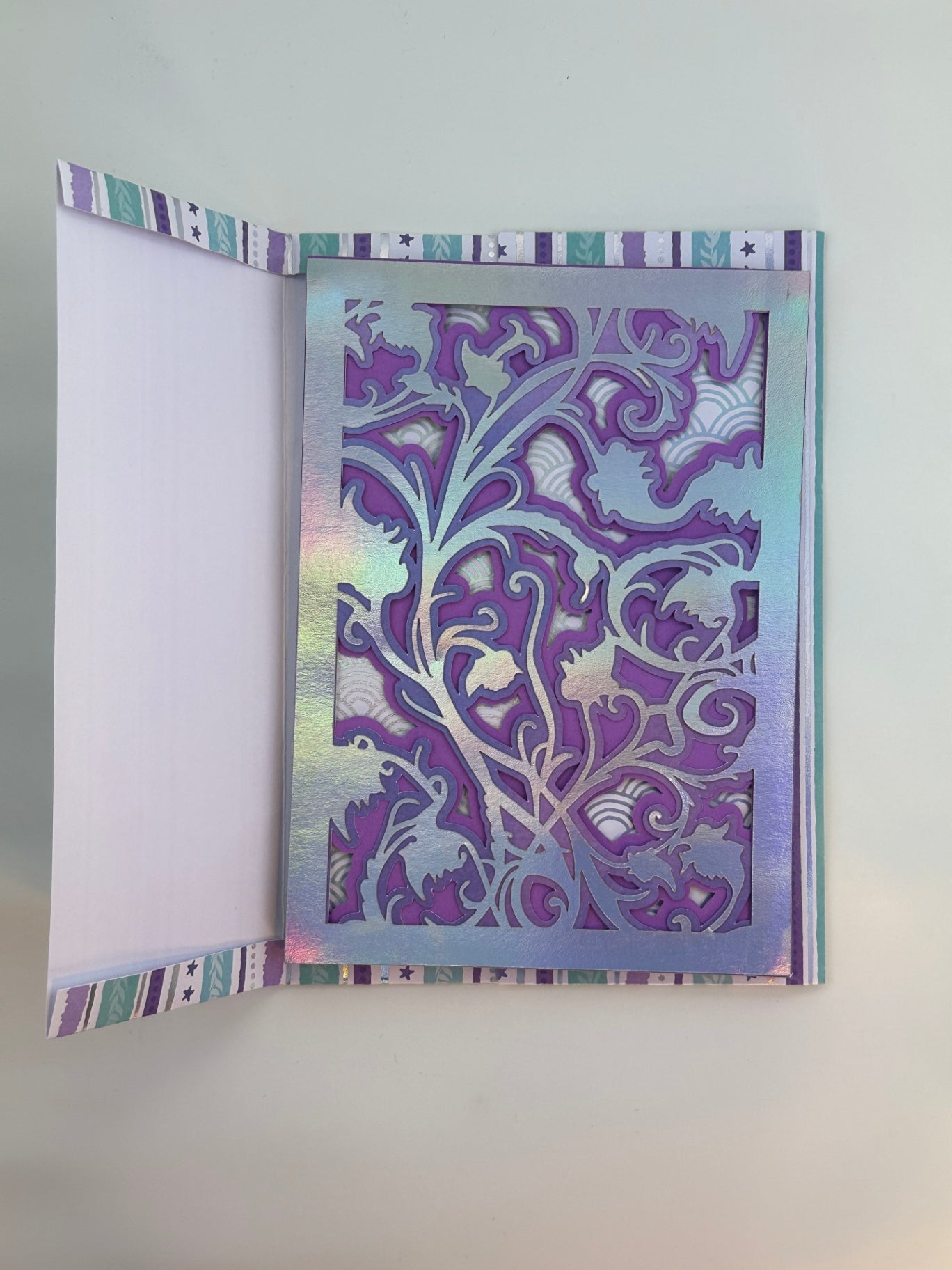 Blank Purple and Iridescent Silver Greeting Card