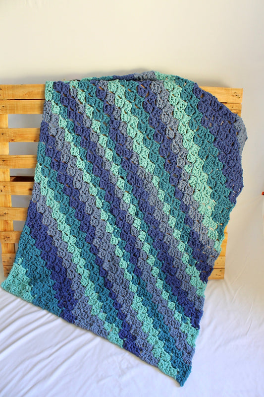 Blue & Green Handmade Crochet Corner Blanket