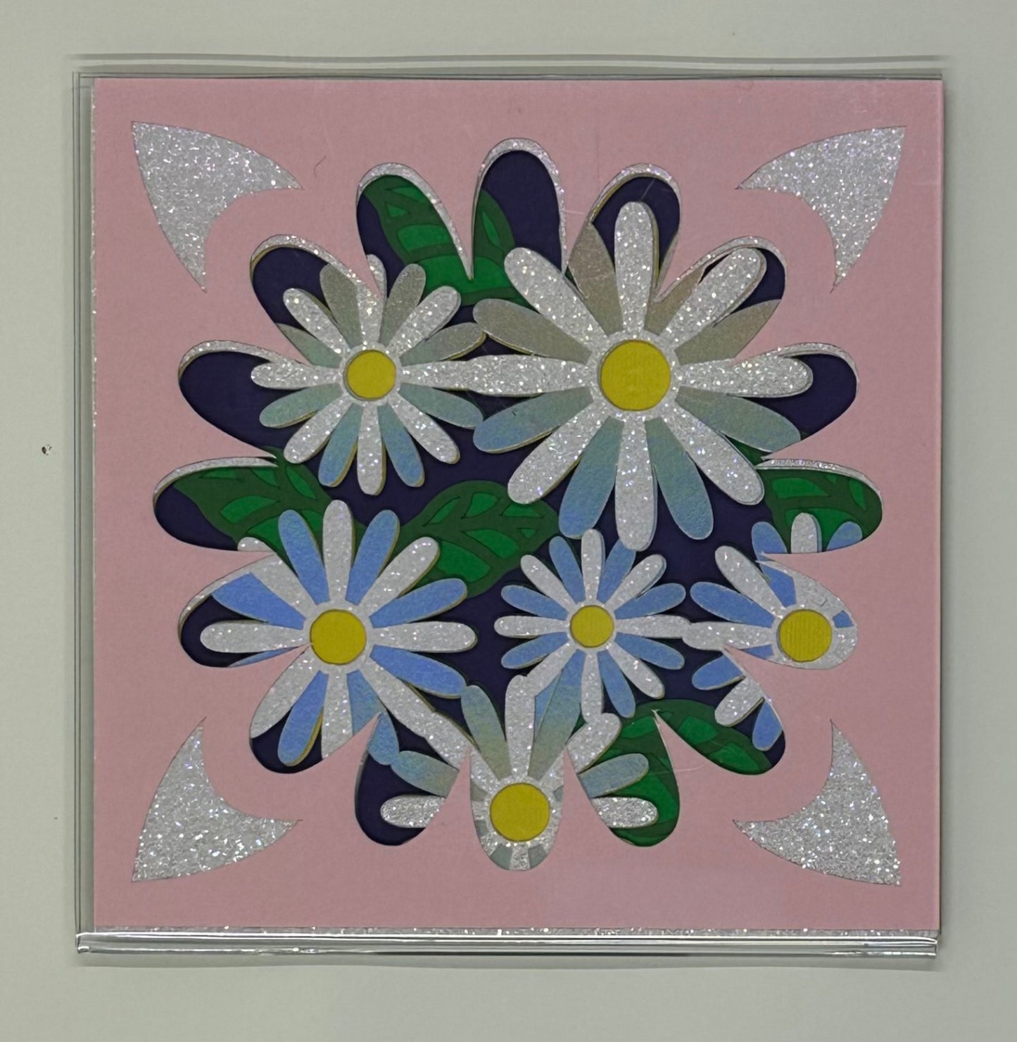 Silver and White Daisy Layered Paper Magnet