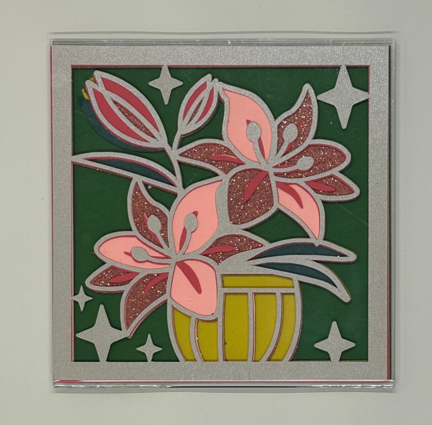Stained Glass Inspired Layered Paper Flower Pot Magnet