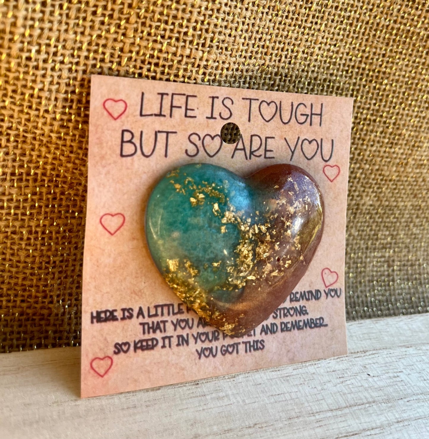 Breezy Bronze Floral Heart Resin Pocket Hug