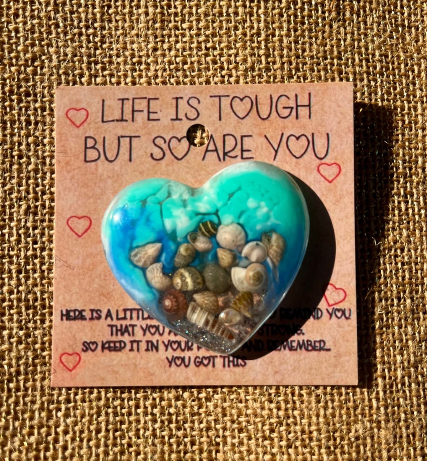 Waves of Love Beach Heart Resin Pocket Hug