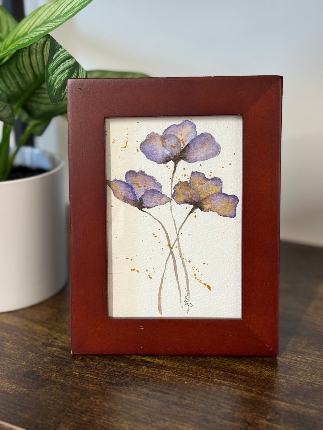 Purple Flower Watercolor Framed Painting