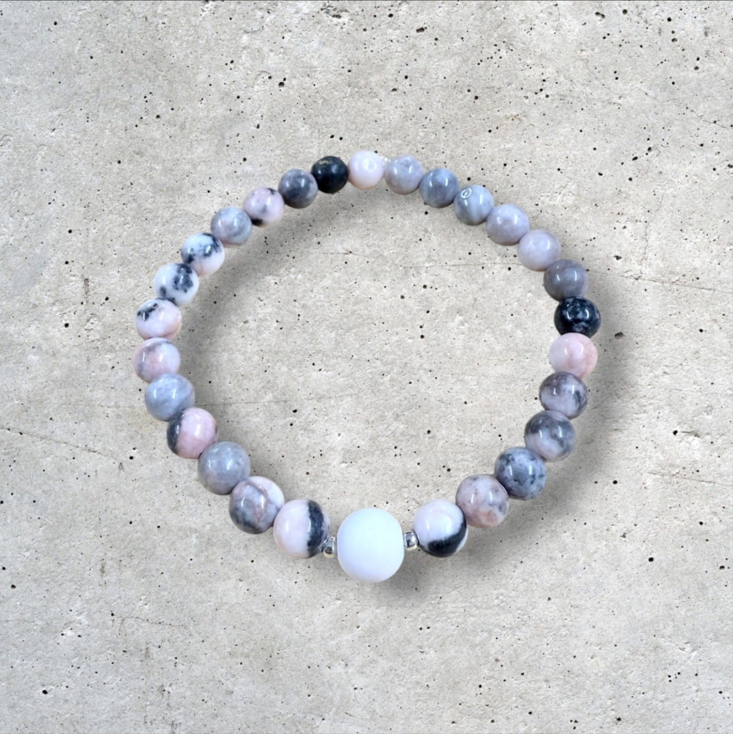 Pink White Gray Beaded Bracelet