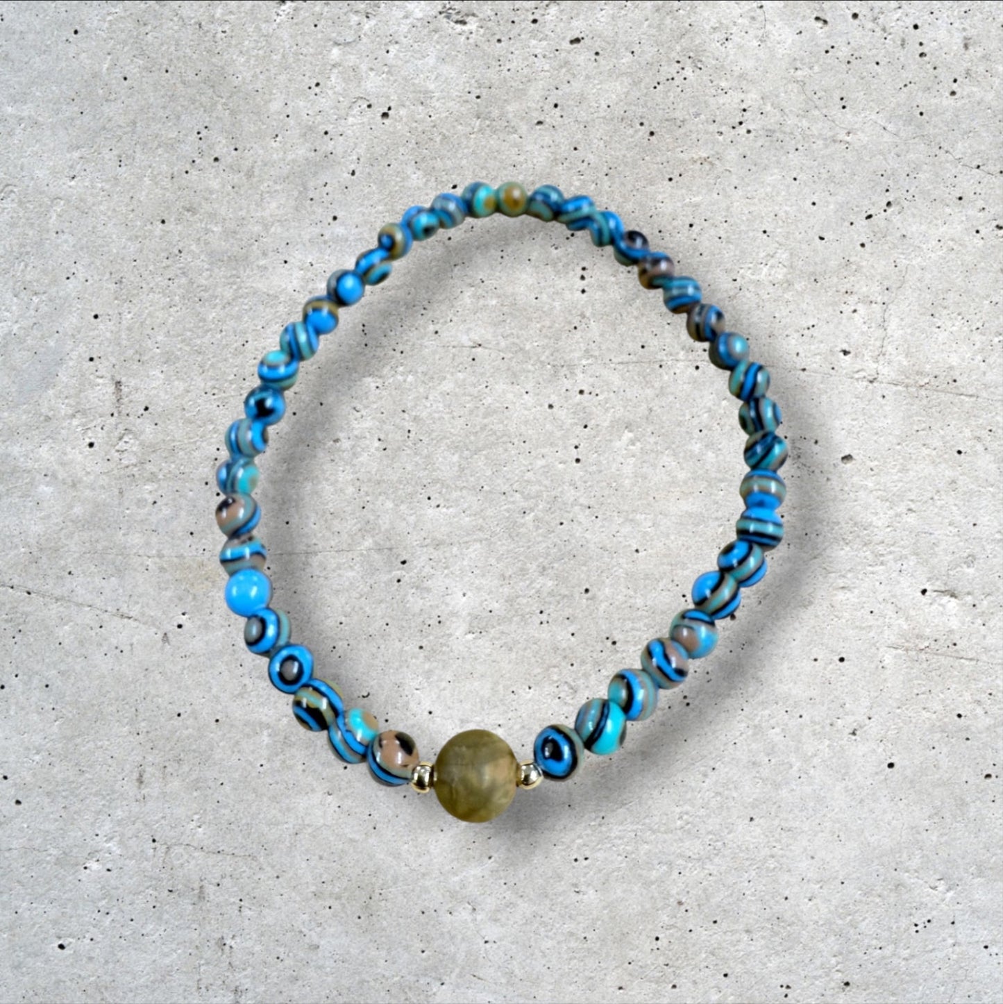 Blue and Beige Seed Bead Bracelet