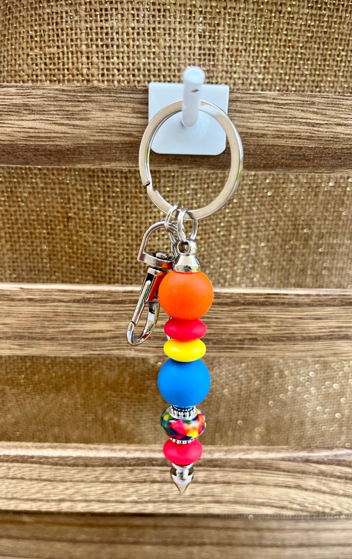 Color Burst Bright Orange Blue Silicone Bead Keychain