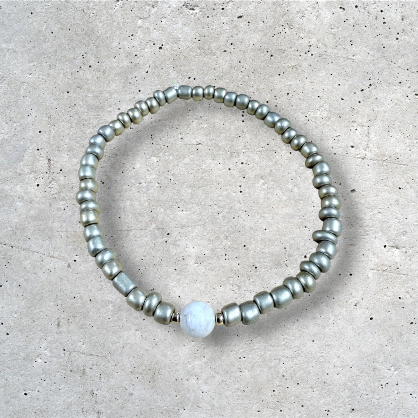 Silver and White Seed Bead Bracelet