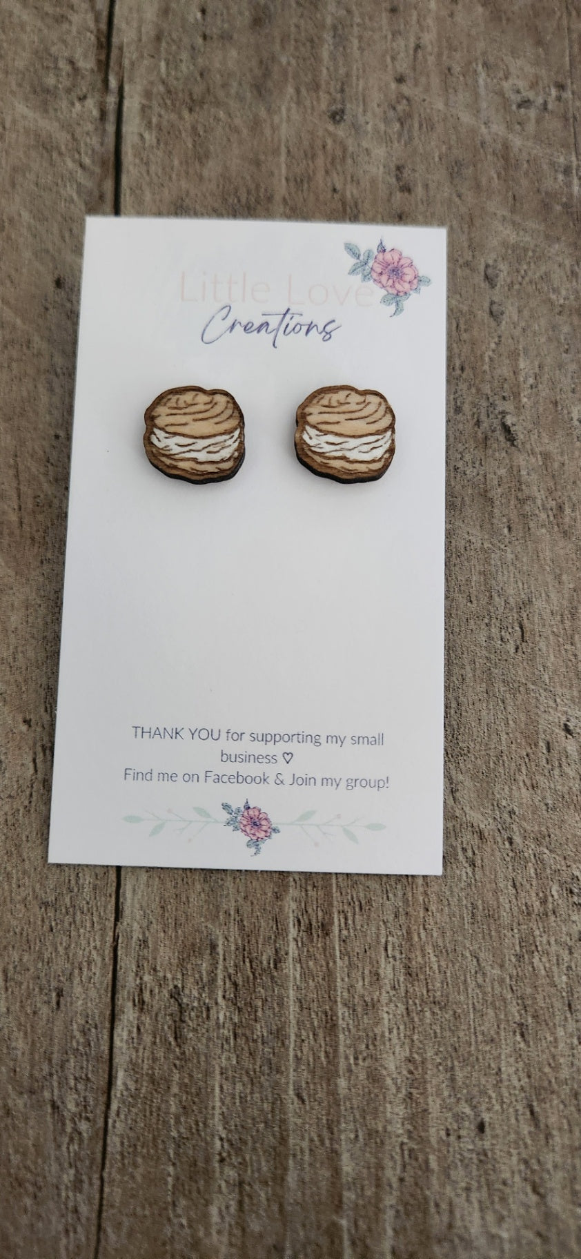 Hand-painted Cream Puff Stud Wood Earrings