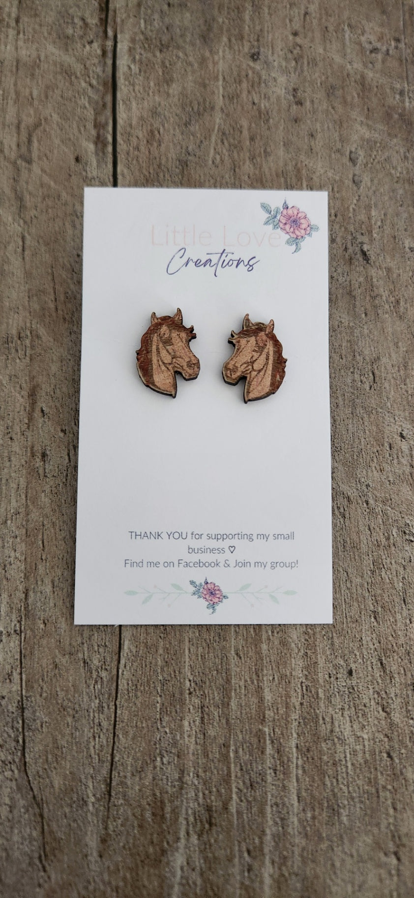 Hand-painted Horse Stud Wood Earrings