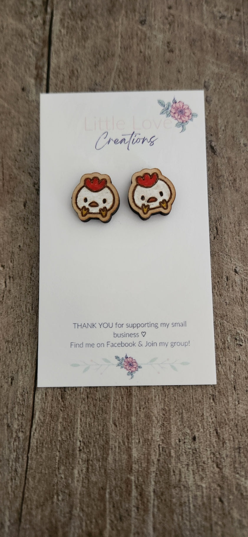 Hand-painted Wooden Chicken Stud Earrings