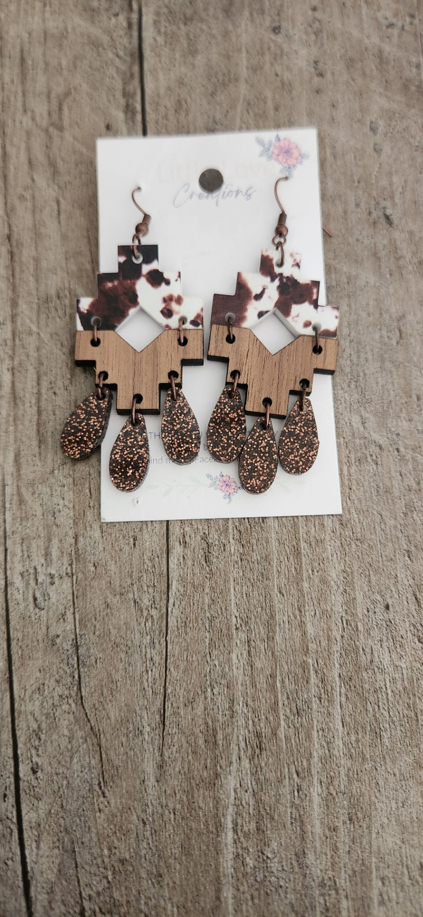 Acrylic & Wood Western Cow Print Dangle Earrings