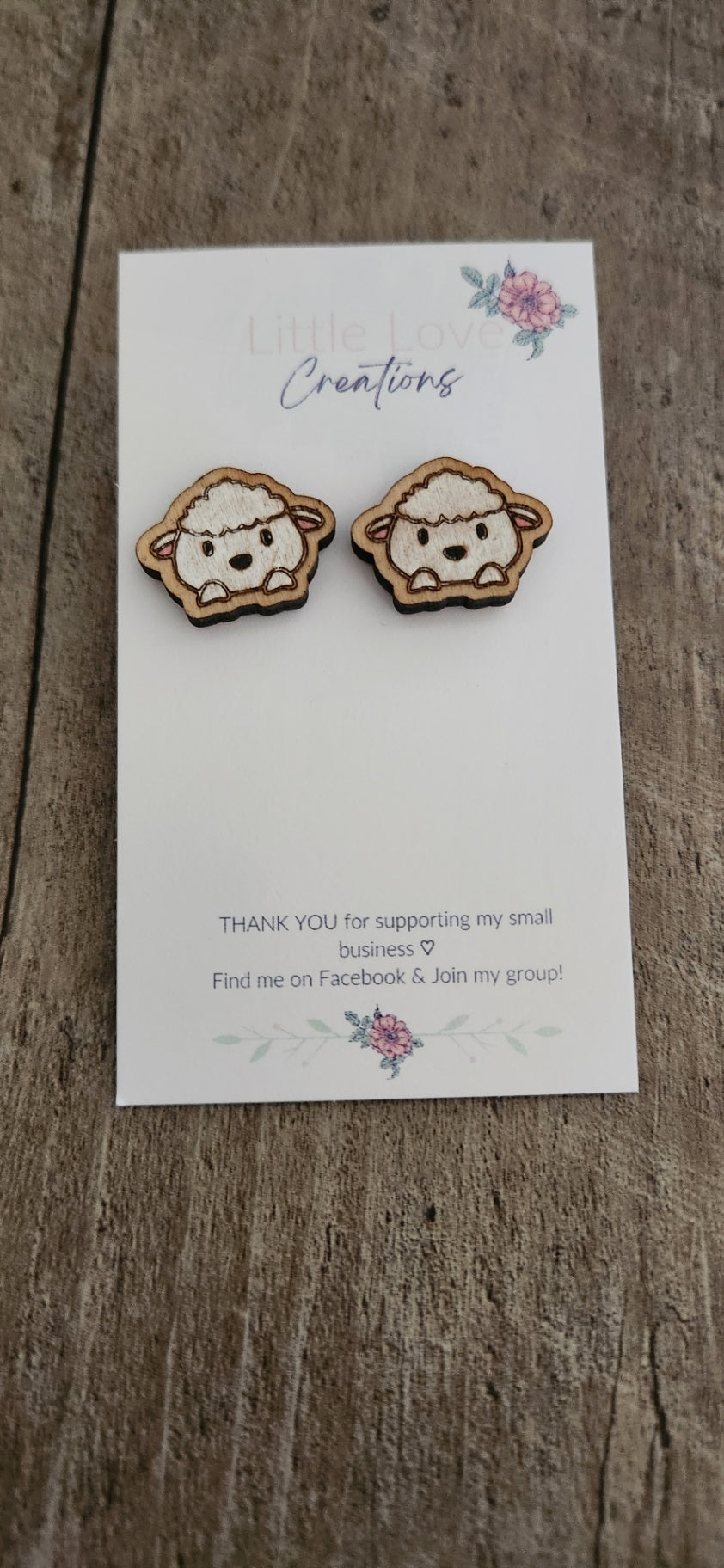 Hand-painted Sheep Stud Wood Earrings