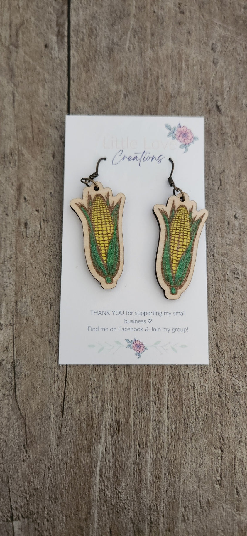 Hand-painted Corn Cob Wood Dangle Earrings