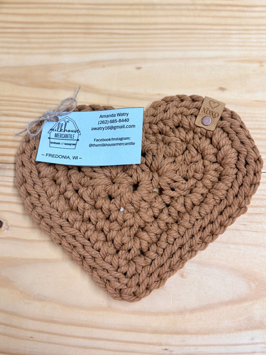 Cotton Yarn Crocheted Heart Trivet