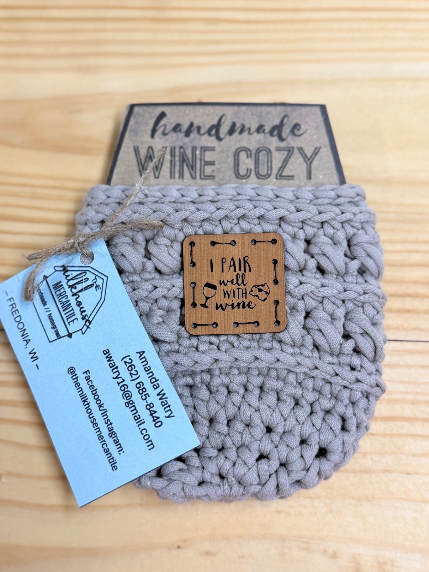Crochet Stemless Wine Glass Cozy Gray