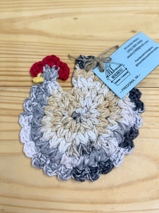 Gray Mixed Crochet Chicken Coaster