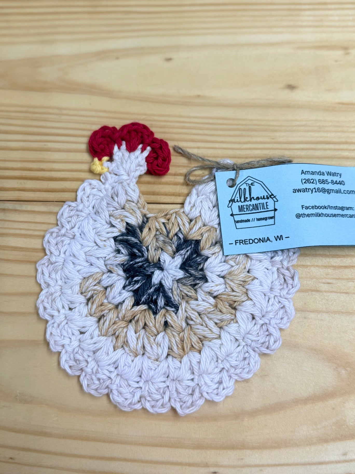 White Crochet Chicken Coaster