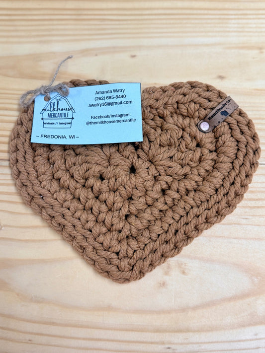 Cotton Yarn Crocheted Heart Trivet