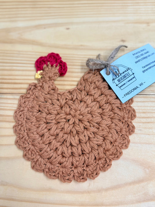 Brown Crochet Chicken Coaster