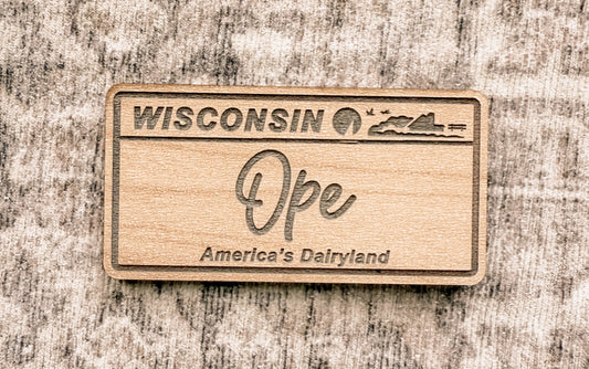 Magnet - Wisconsin License Plate Ope - Light Wood
