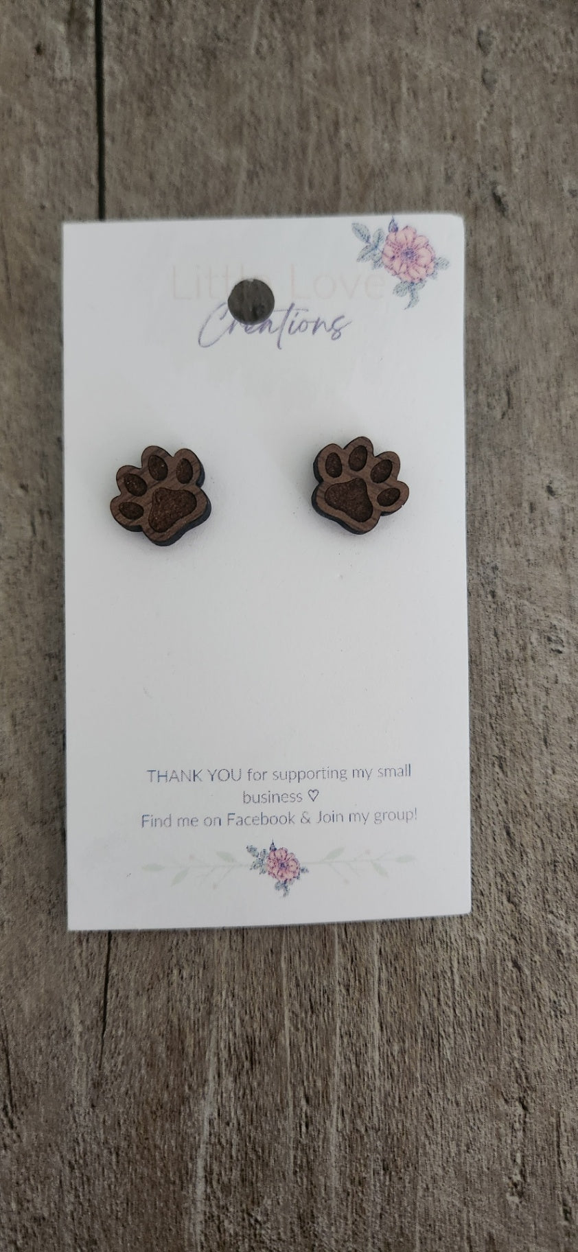 Wood Paw Stud Earrings