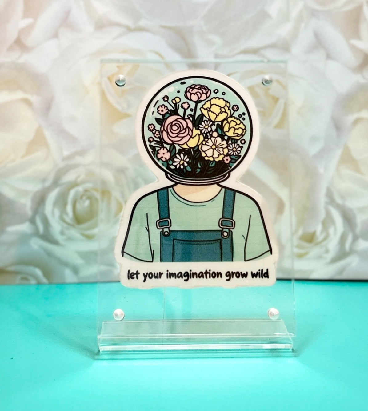 "Let Your Imagination Grow" Surreal Floral Head Vinyl Sticker
