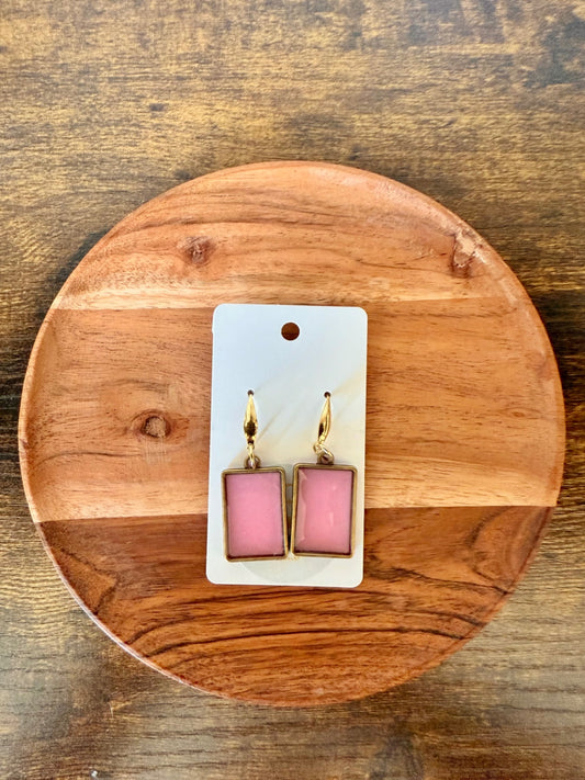 Pink Polymer Clay Rectangle Earrings