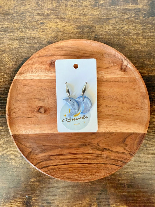 Blue Polymer Clay Moon Earrings