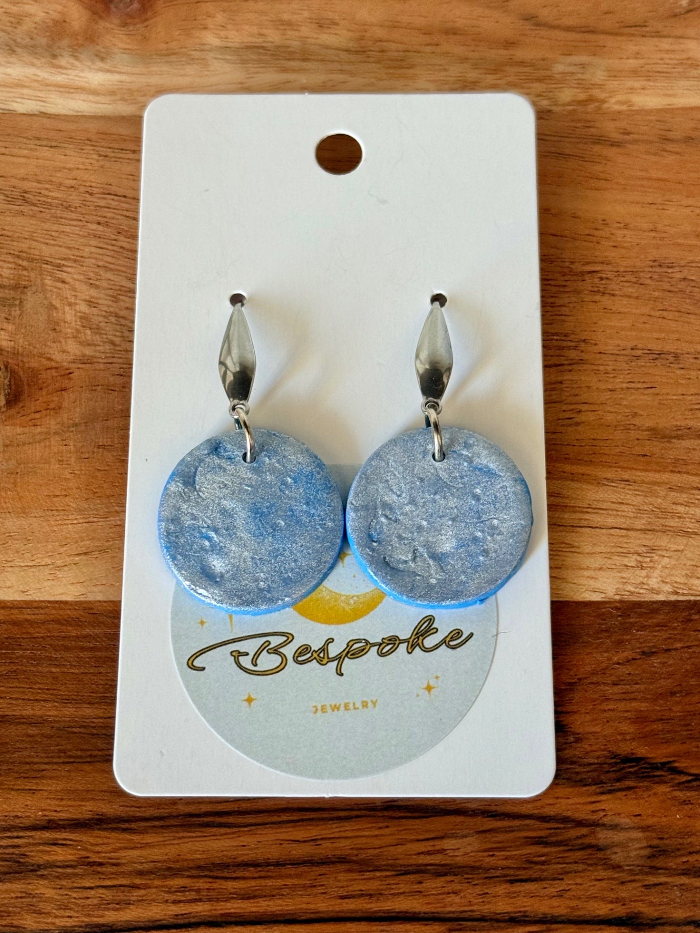 025 - Blue Silver Swirl Polymer Clay Dangle Earrings