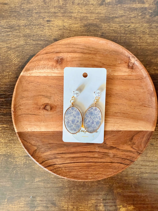 Oval Floral Resin Dangle Earrings