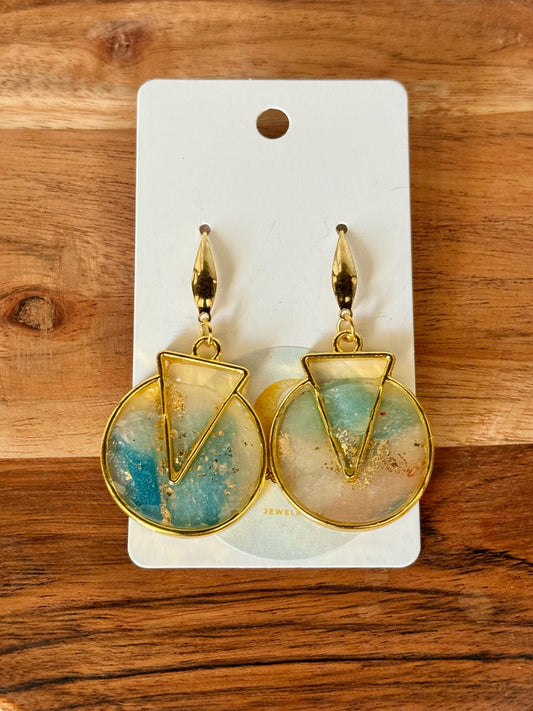 Geometric Blue Hue Gold Flake Polymer Clay Earrings