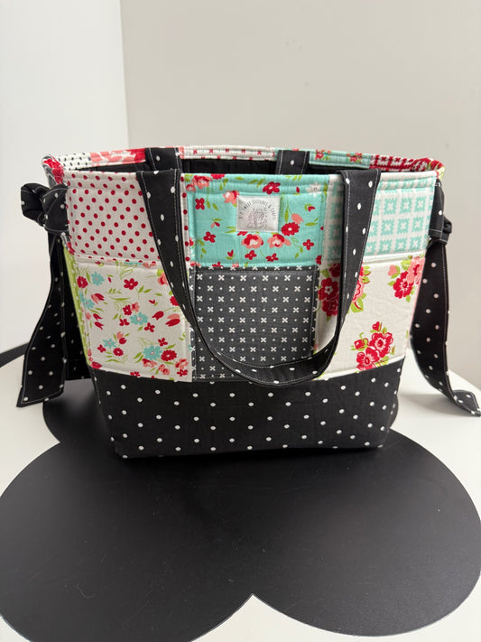 Petals & Bows Patchwork Tote Bag - (Aqua/Pink)