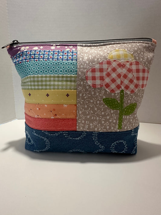 "Paisley" Quilted Accessory Pouch | Denim Floral