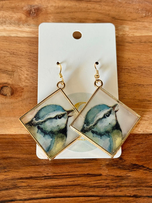 Blue Bird Resin Earrings