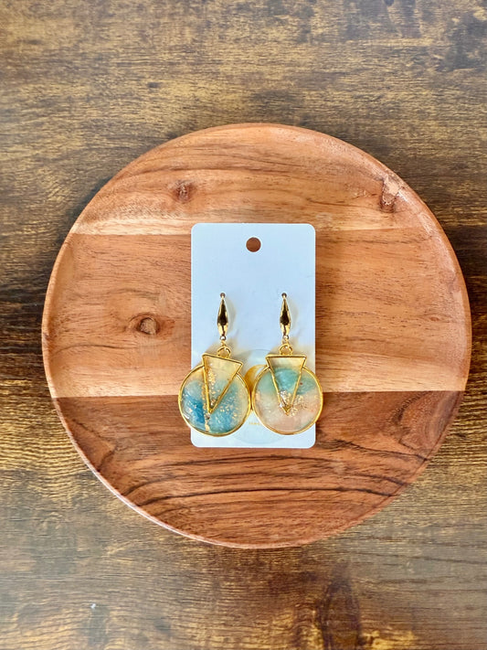 Geometric Blue Hue Gold Flake Polymer Clay Earrings