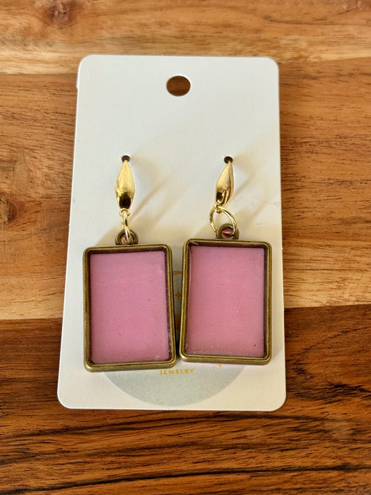 Pink Polymer Clay Rectangle Earrings