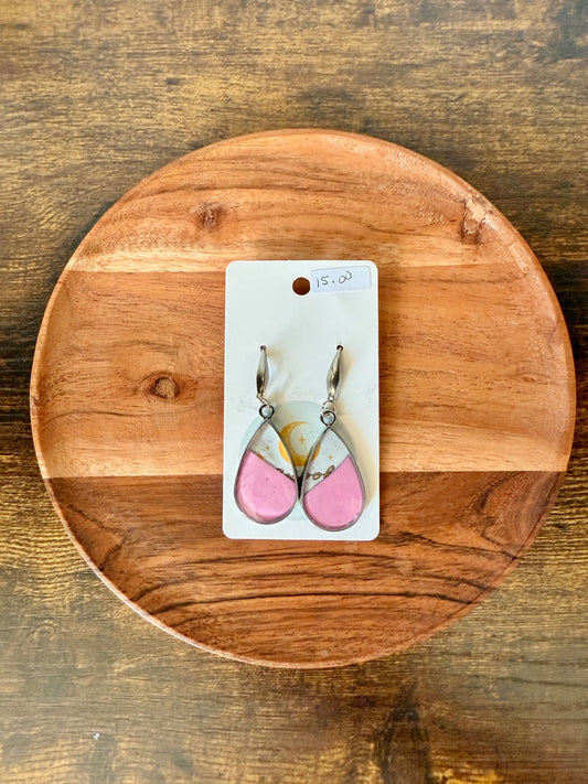 Pink Teardrop Polymer Clay Earrings