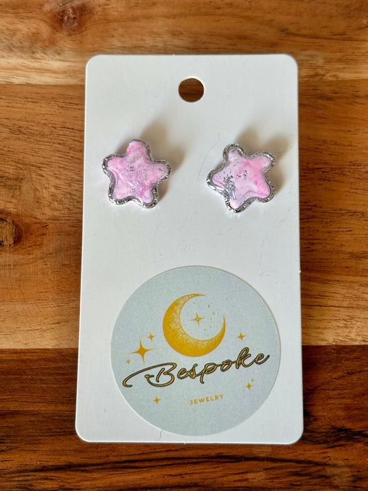 Pink Star Polymer Clay Stud Earrings