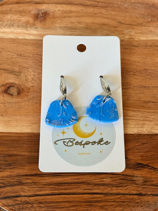 Blue Textured Fan Polymer Clay Dangle Earrings