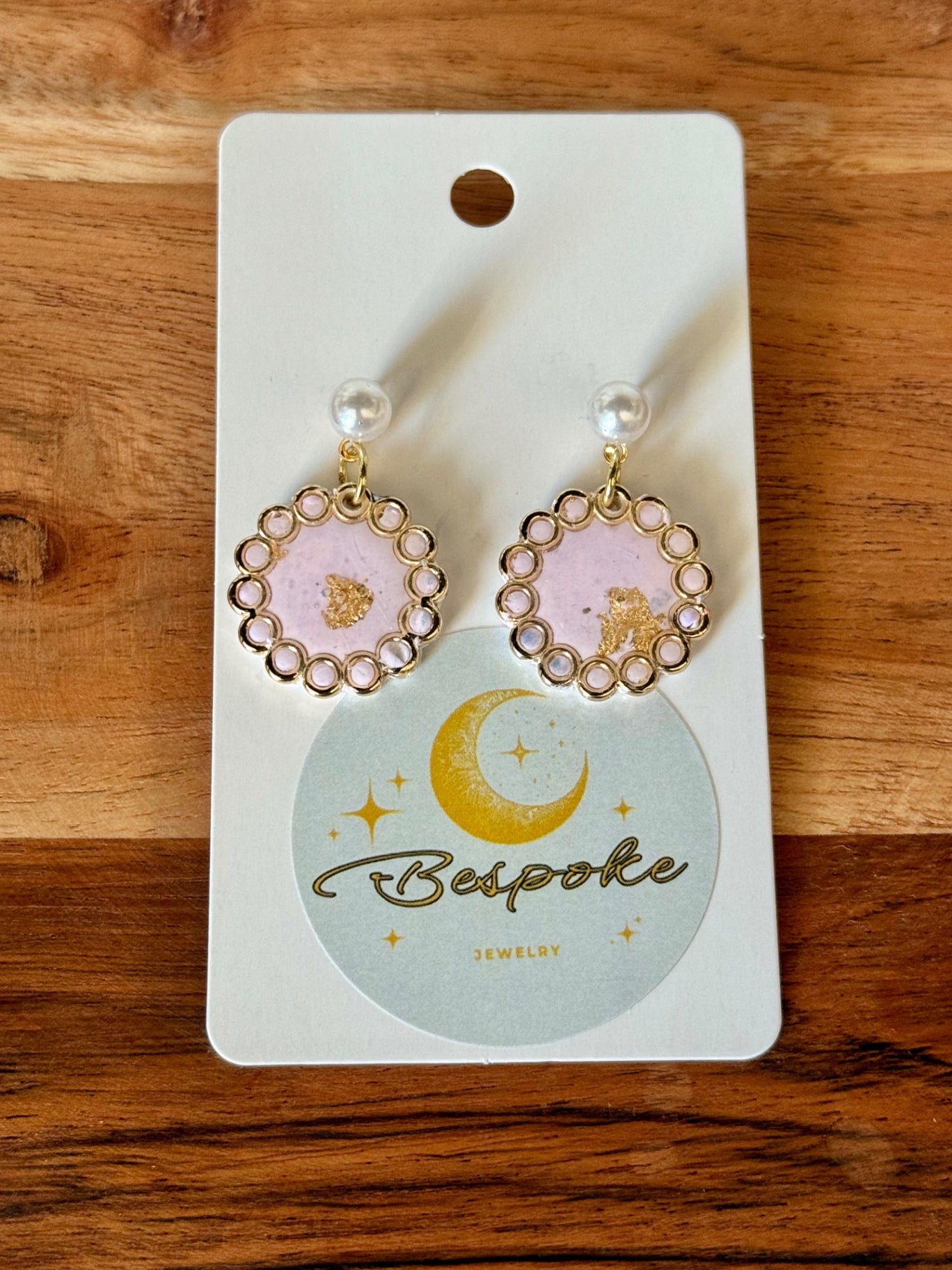 Pink with Gold Flake Polymer Clay Dangle Earrings