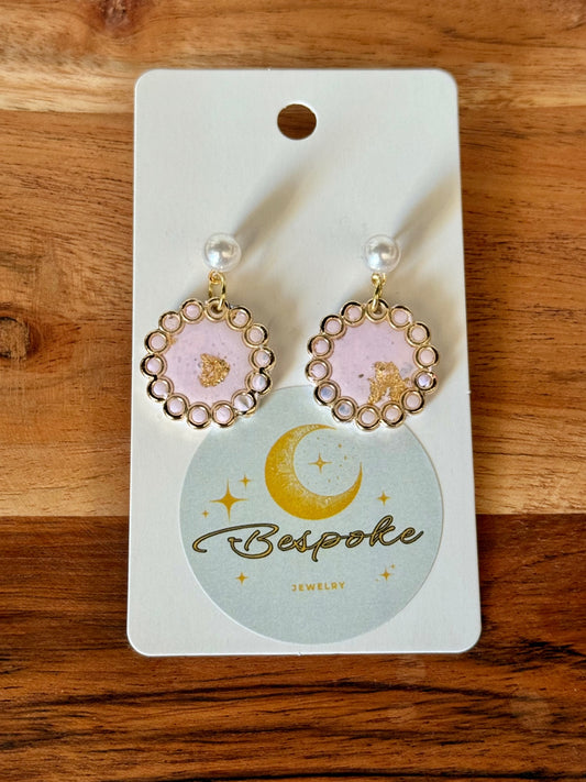 Pink with Gold Flake Polymer Clay Dangle Earrings