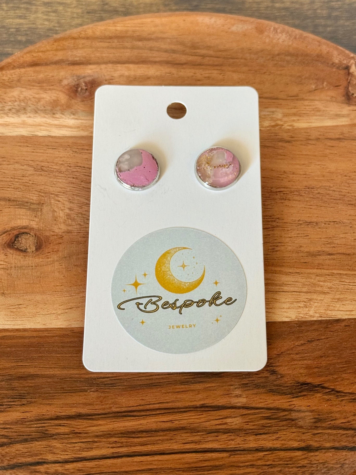 Pink Gold Sparkle Polymer Clay Stud Earrings