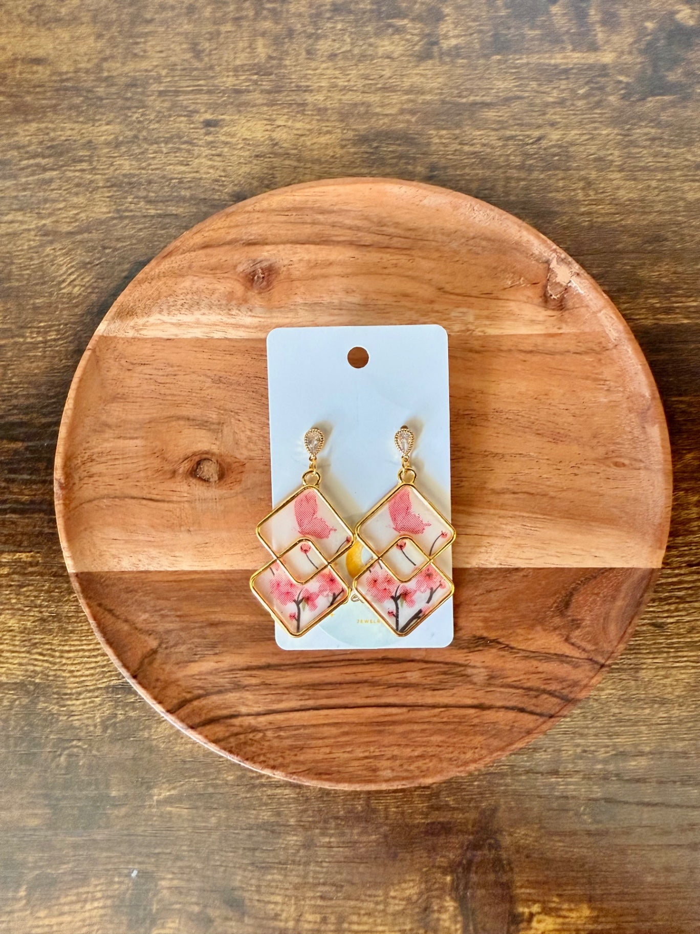 Stacked Floral Butterfly Resin Earrings