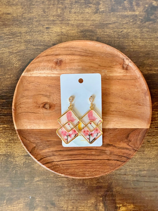025 - Stacked Floral Butterfly Resin Earrings