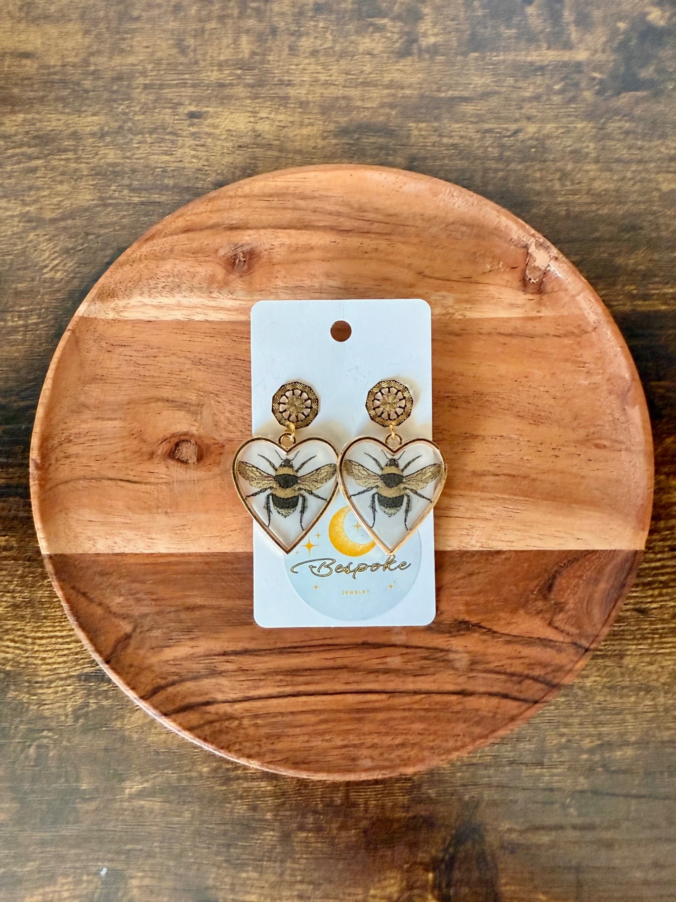 Honey Bee Heart Resin Earrings