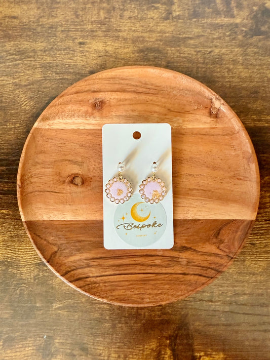 Pink with Gold Flake Polymer Clay Dangle Earrings