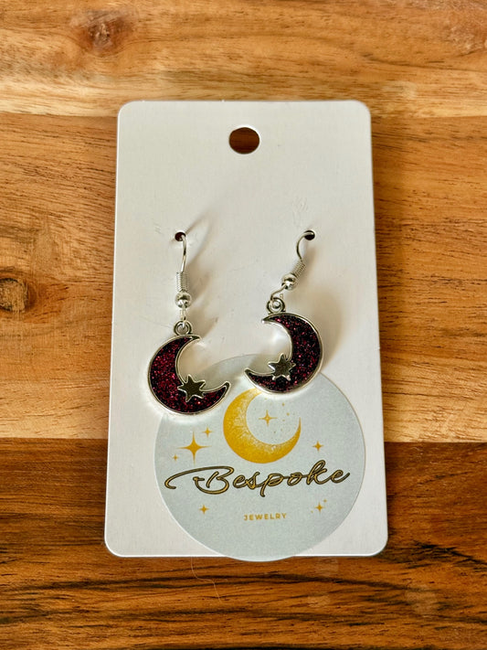 Crimson Moon Star Resin Earrings