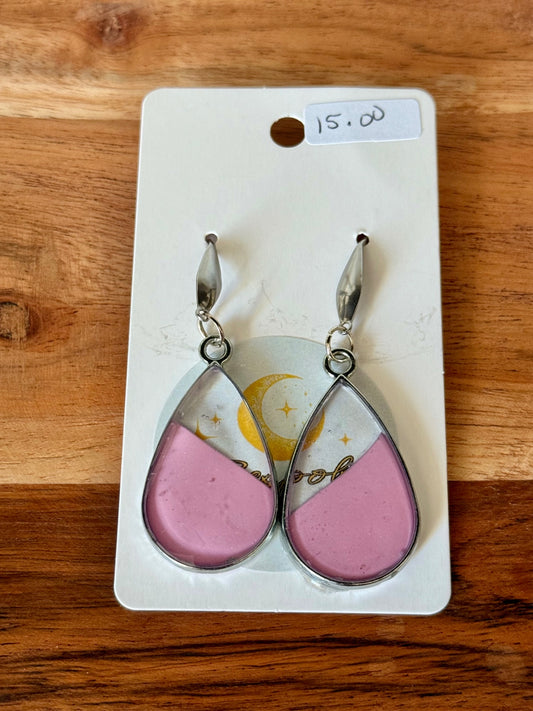 025 - Pink Teardrop Polymer Clay Earrings