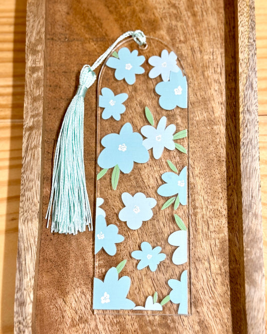 Blue Floral Acrylic Bookmark